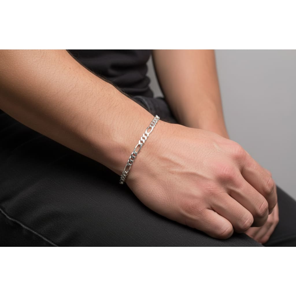 925 Sterling Silver Figaro Chain Bracelet – Italian Link