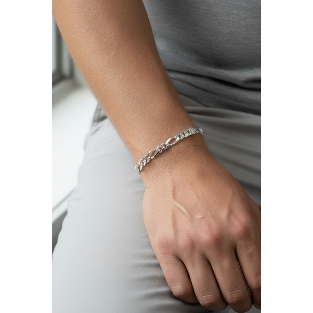 925 Sterling Silver Figaro Chain Bracelet – Italian Link