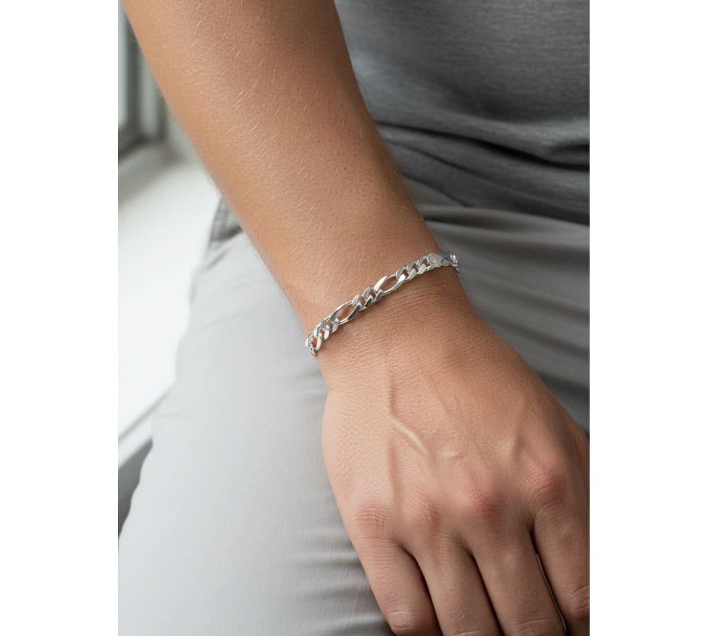 925 Sterling Silver Figaro Chain Bracelet – Italian Link