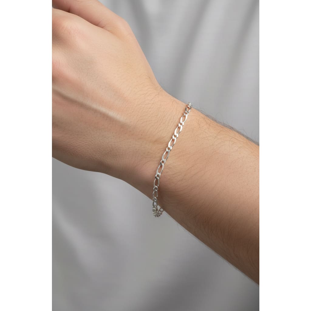 925 Sterling Silver Figaro Chain Bracelet – Slim Link | 8 Inches
