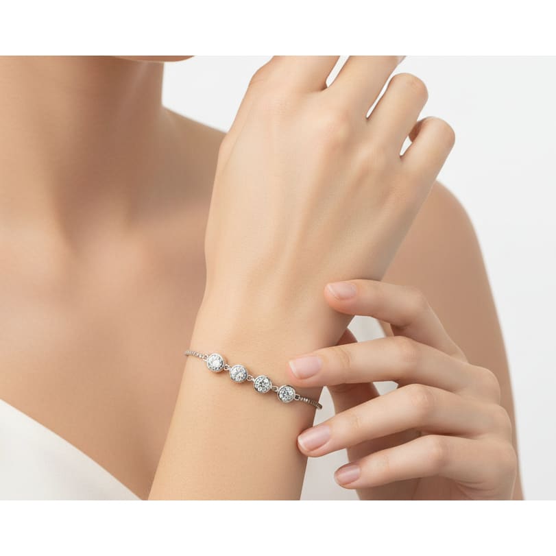 925 Sterling Silver Five Stone CZ Adjustable Bracelet | 5g