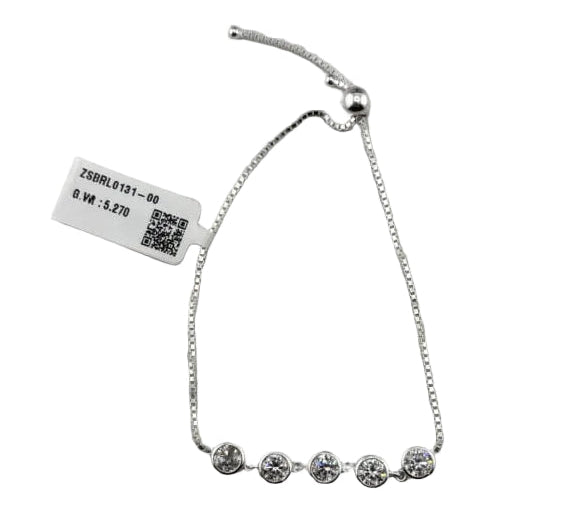 925 Sterling Silver Five Stone CZ Adjustable Bracelet | 5g