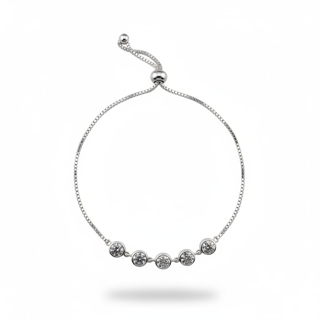 925 Sterling Silver Five Stone CZ Adjustable Bracelet | 5g