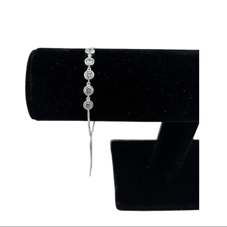925 Sterling Silver Five Stone CZ Adjustable Bracelet | 5g