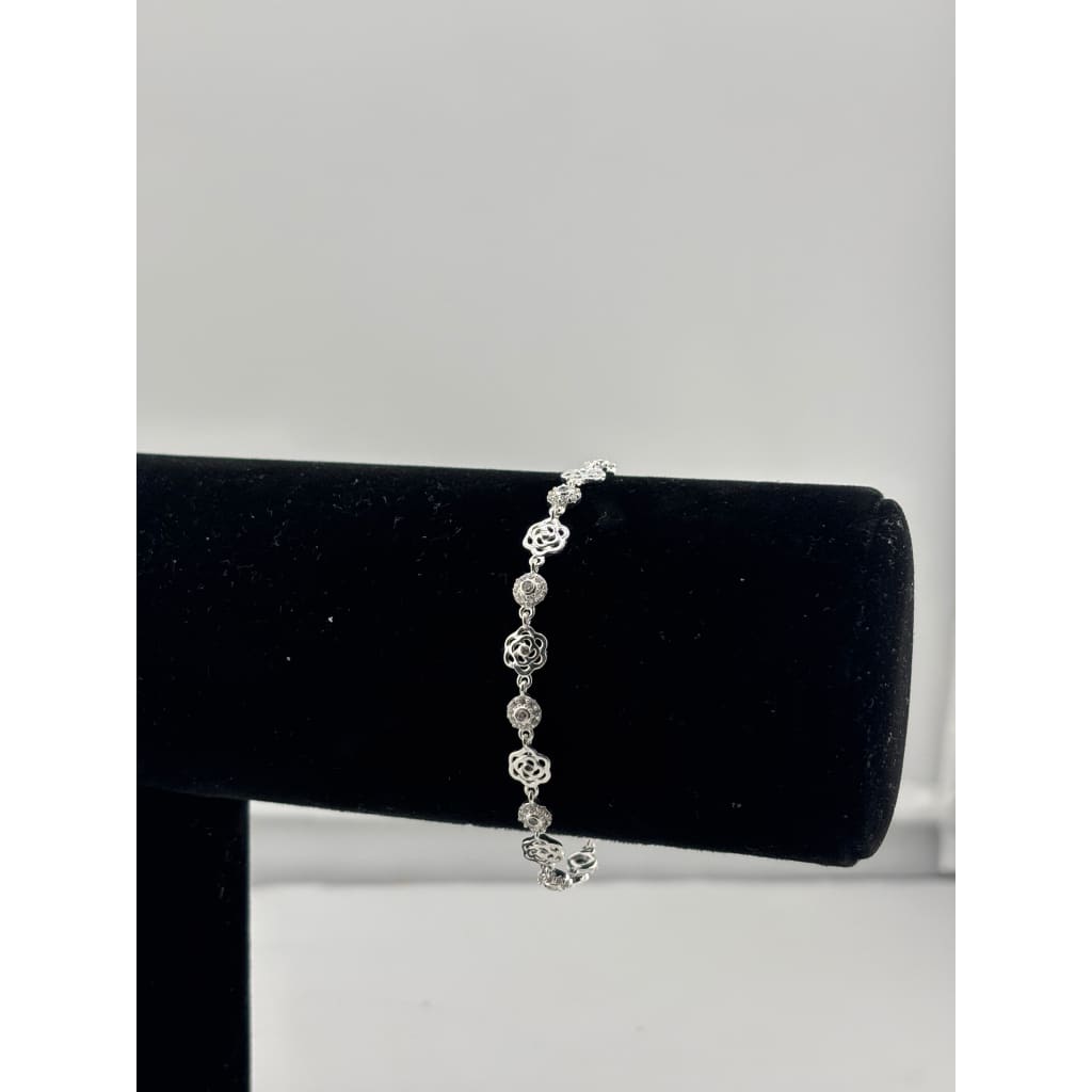925 Sterling Silver Floral CZ Link Bracelet | 5g