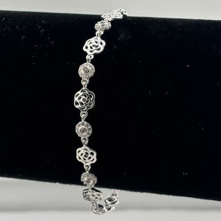 925 Sterling Silver Floral CZ Link Bracelet | 5g