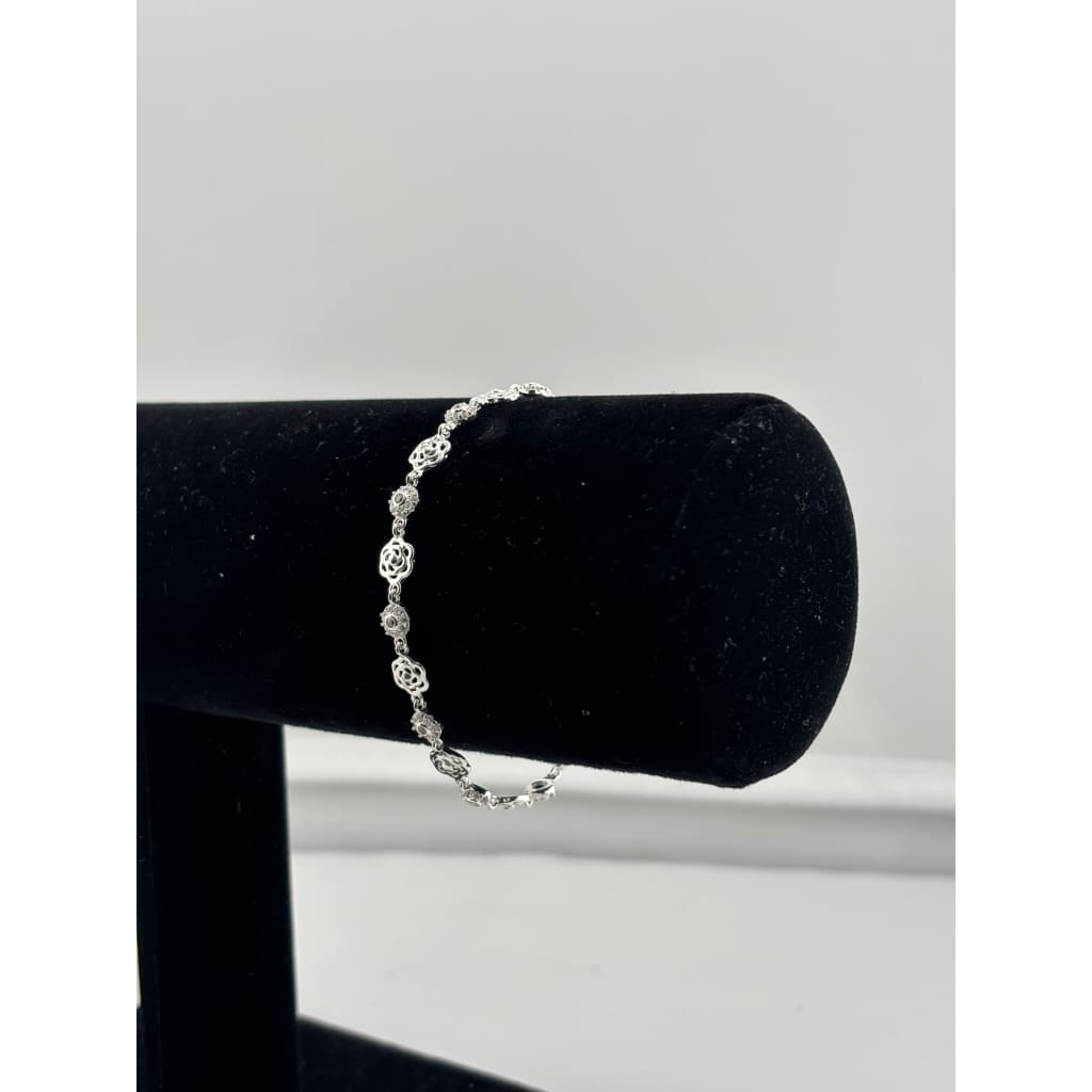925 Sterling Silver Floral CZ Link Bracelet | 5g