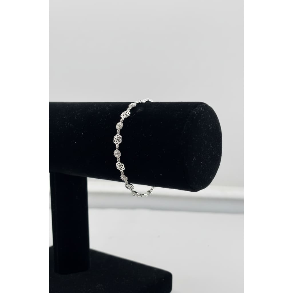 925 Sterling Silver Floral CZ Link Bracelet | 5g