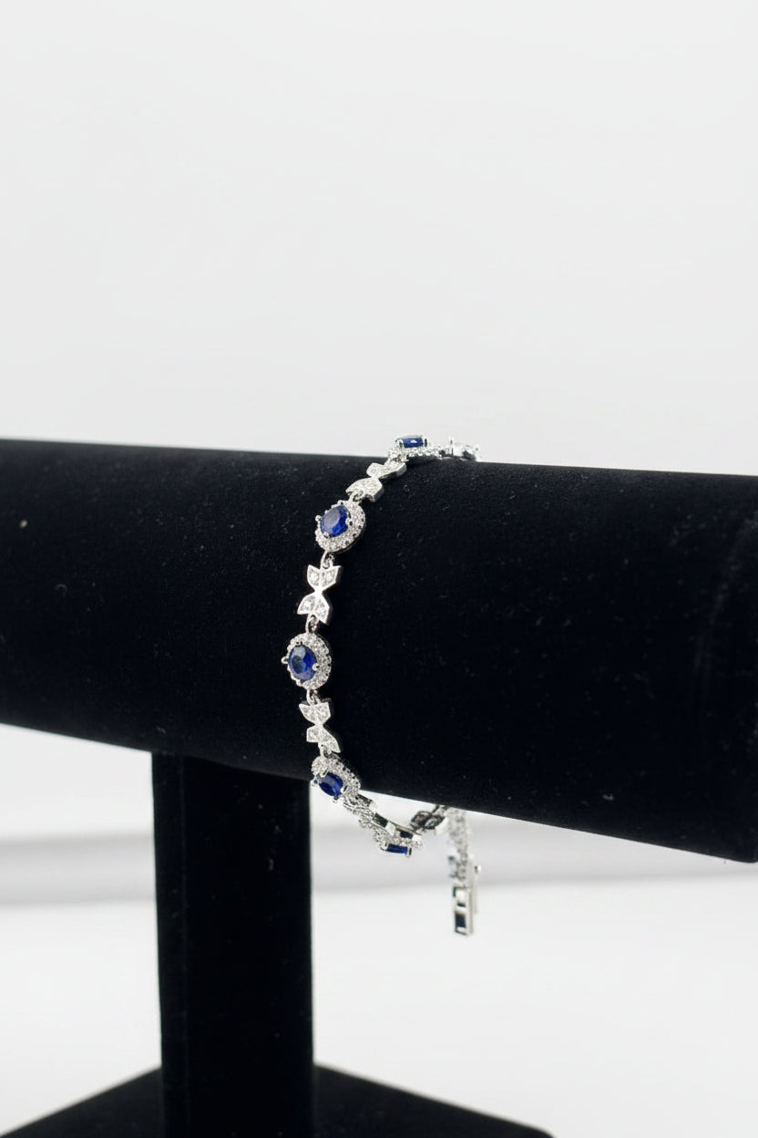 925 Sterling Silver Floral CZ Link Bracelet | 9g