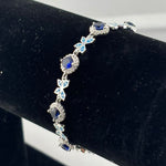 925 Sterling Silver Floral CZ Link Bracelet | 9g