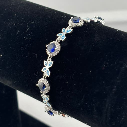 925 Sterling Silver Floral CZ Link Bracelet | 9g