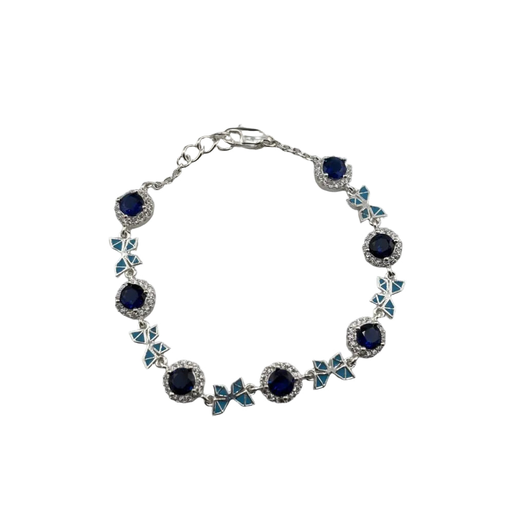 925 Sterling Silver Floral CZ Link Bracelet | 9g