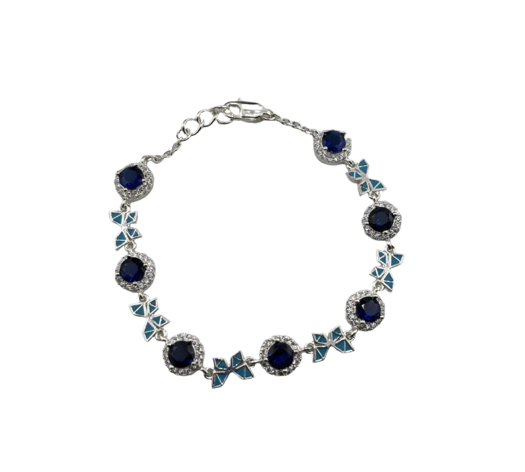 925 Sterling Silver Floral CZ Link Bracelet | 9g