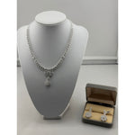 925 Sterling Silver Floral Drop CZ Necklace & Earrings Set