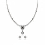 925 Sterling Silver Floral Drop CZ Necklace & Earrings Set