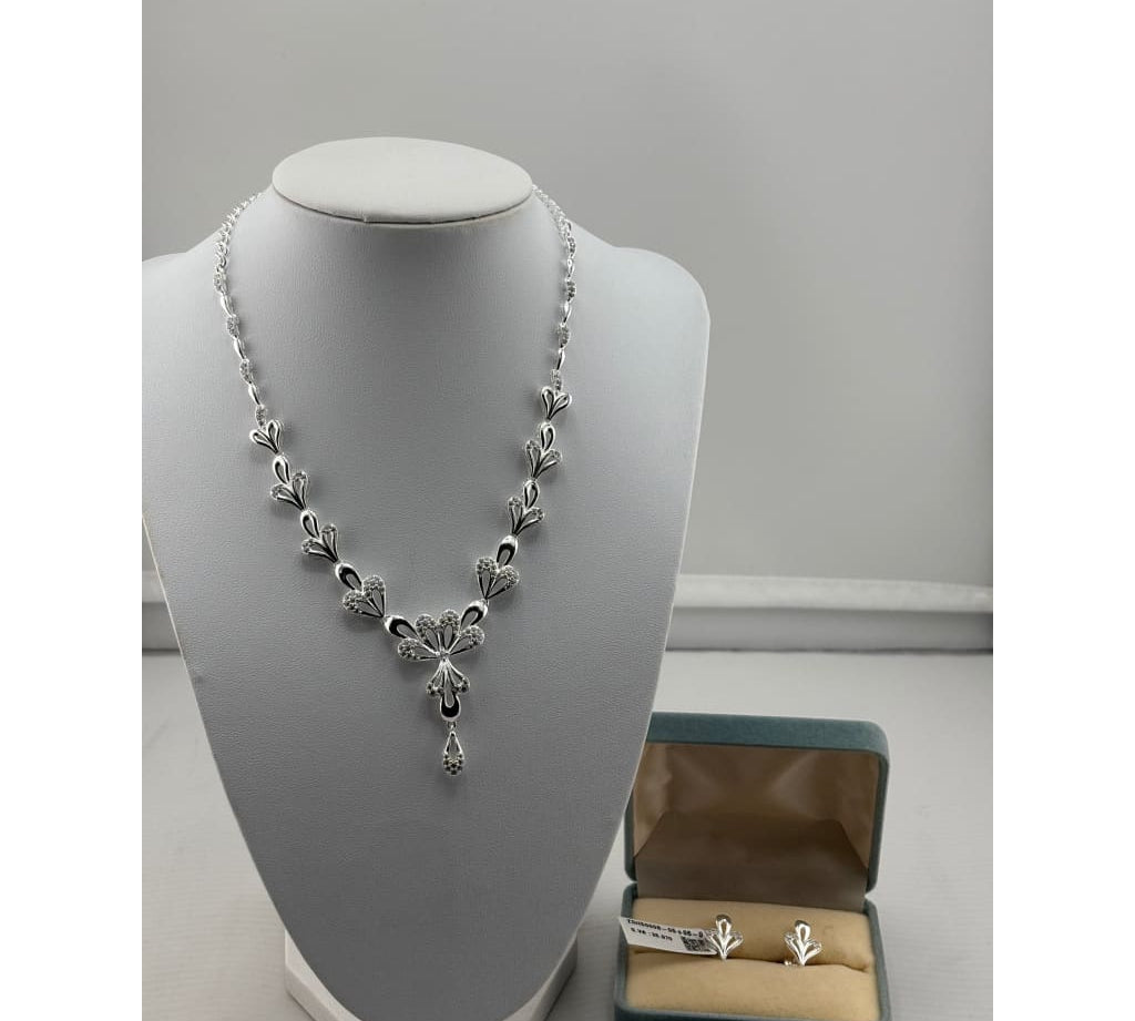 925 Sterling Silver Floral Fan Necklace & Earrings Set –