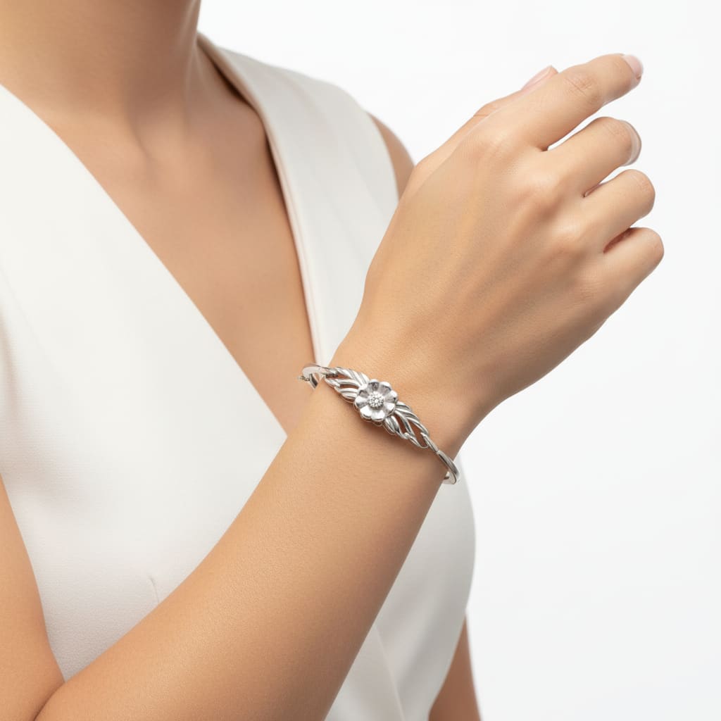 925 Sterling Silver Floral Leaf Women’s Bracelet | 6g