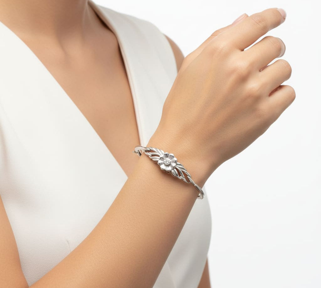925 Sterling Silver Floral Leaf Women’s Bracelet | 6g