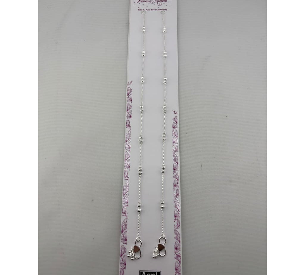 925 sterling silver fluted bead anklet pair