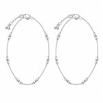 925 sterling silver fluted bead anklet pair on pure white background