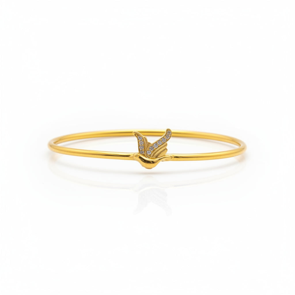 925 Sterling Silver Gold Plated Bird CZ Open Bangle