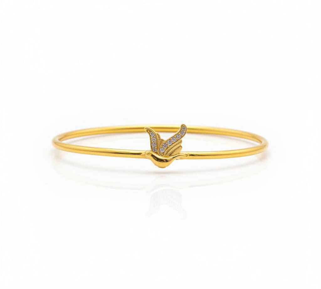 925 Sterling Silver Gold Plated Bird CZ Open Bangle