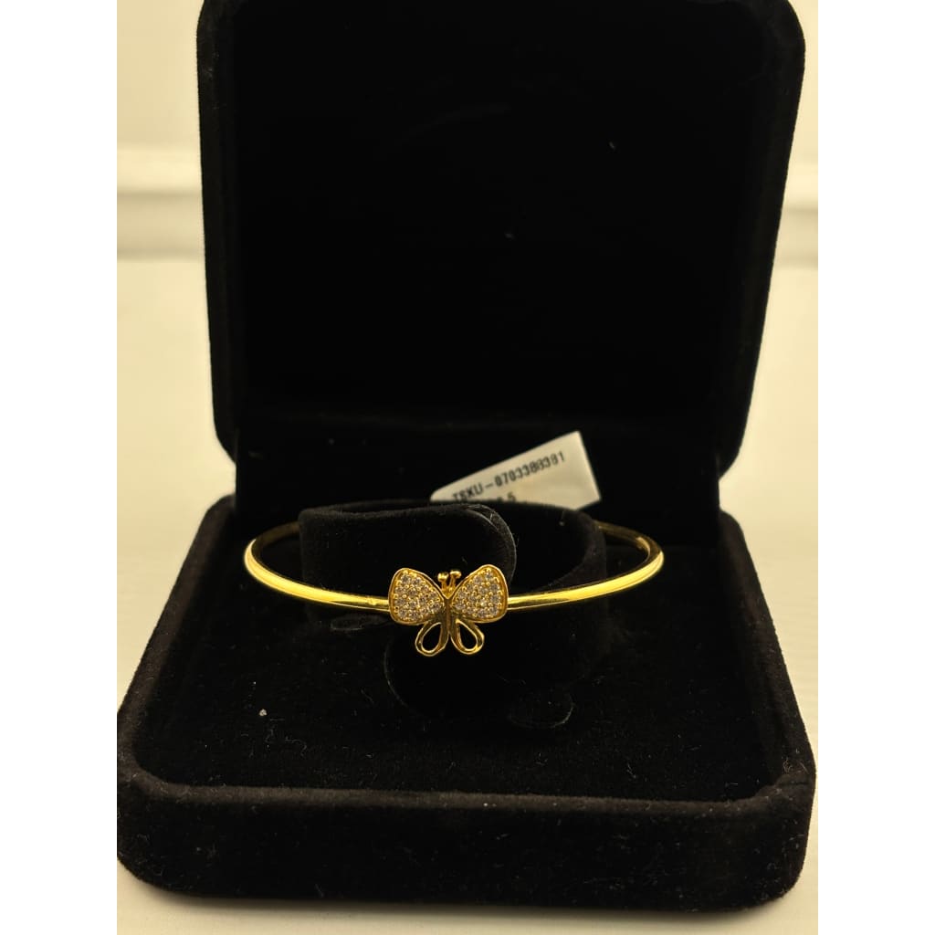 925 Sterling Silver Gold Plated Butterfly CZ Open Bangle