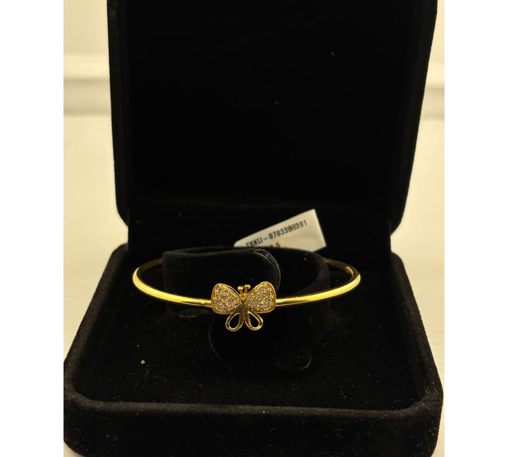 925 Sterling Silver Gold Plated Butterfly CZ Open Bangle