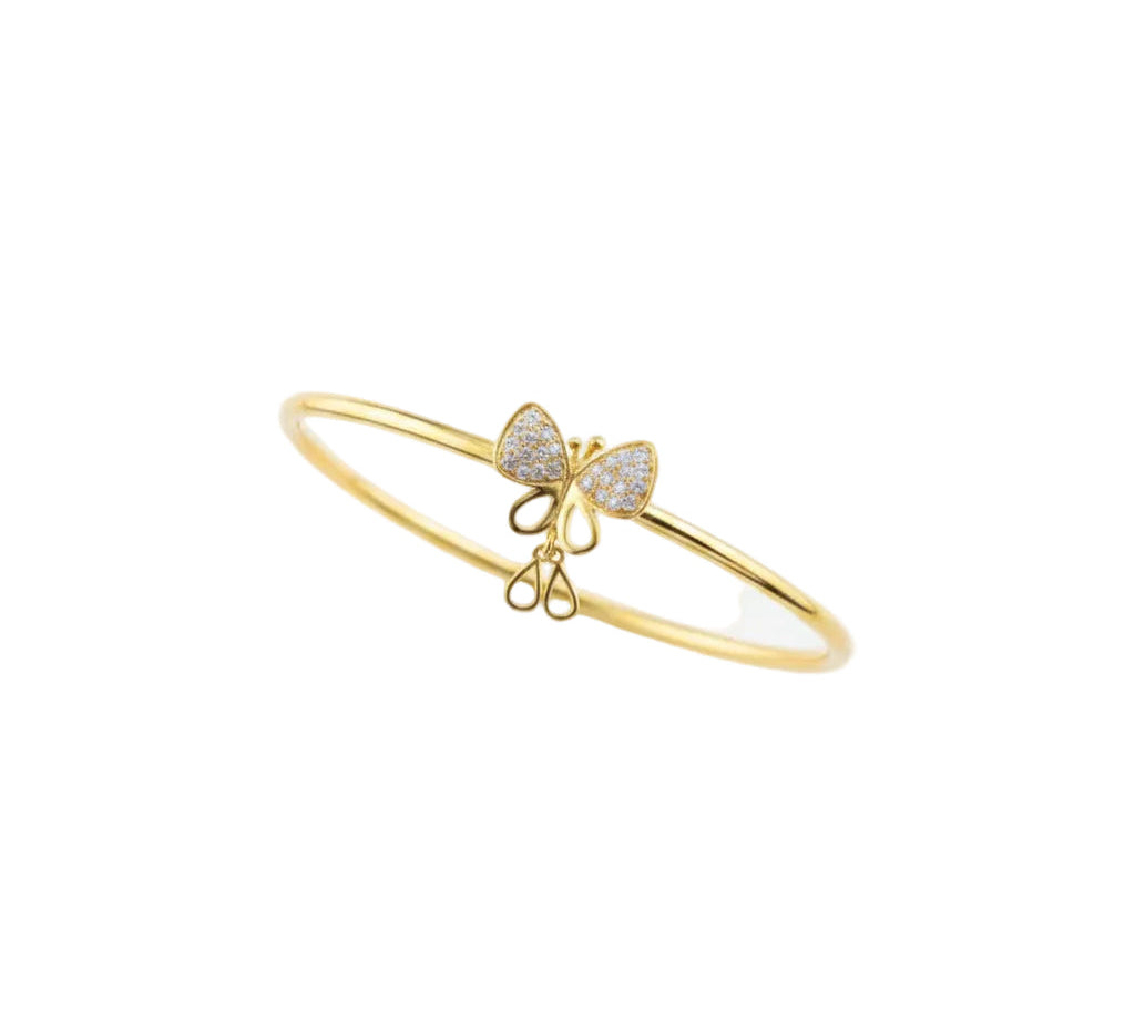 925 Sterling Silver Gold Plated Butterfly CZ Open Bangle