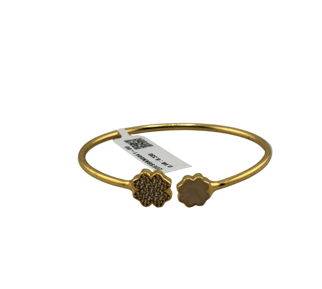 925 Sterling Silver Gold Plated Clover Open Bangle Bracelet