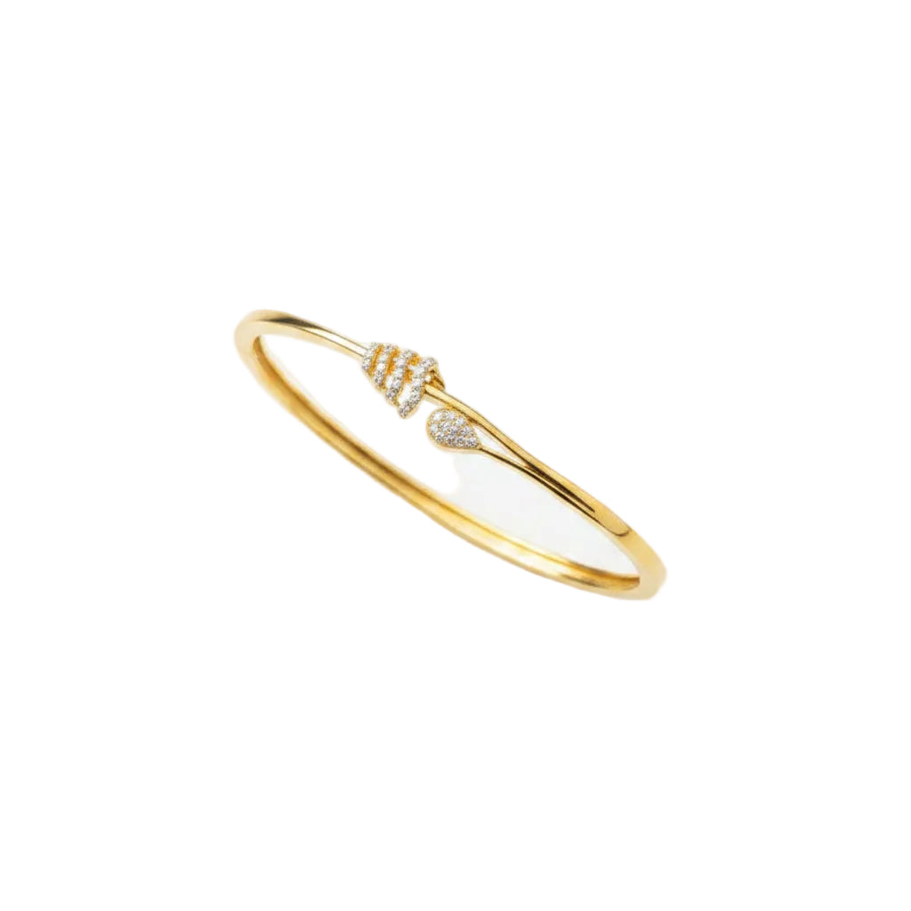 925 Sterling Silver Gold Plated CZ Leaf Open Bangle