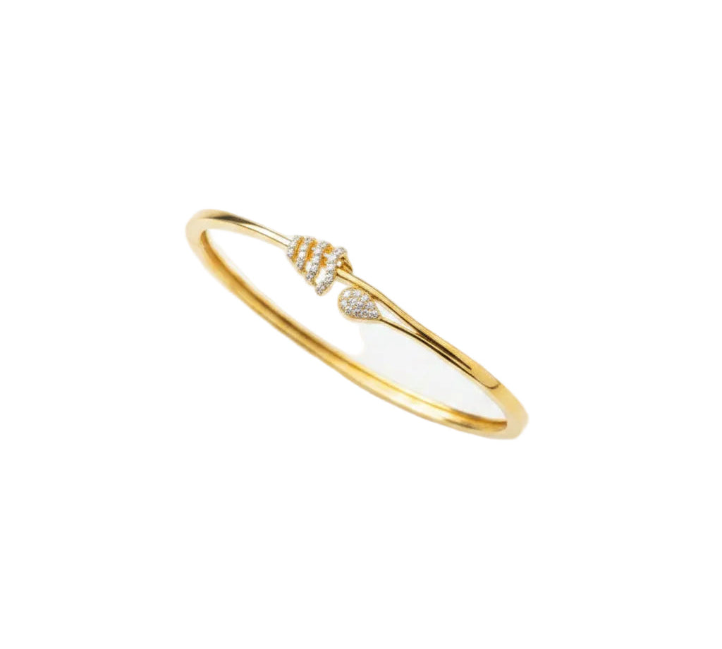 925 Sterling Silver Gold Plated CZ Leaf Open Bangle