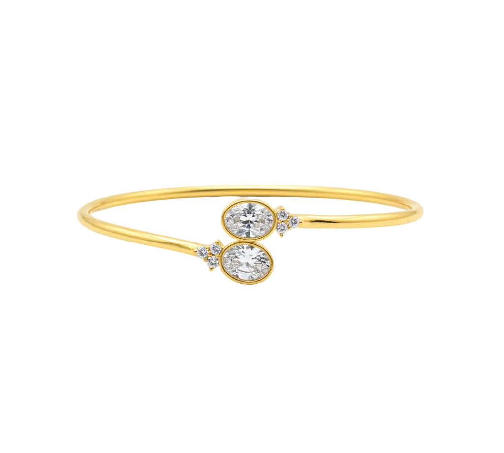 925 Sterling Silver Gold Plated Double Solitaire CZ Open