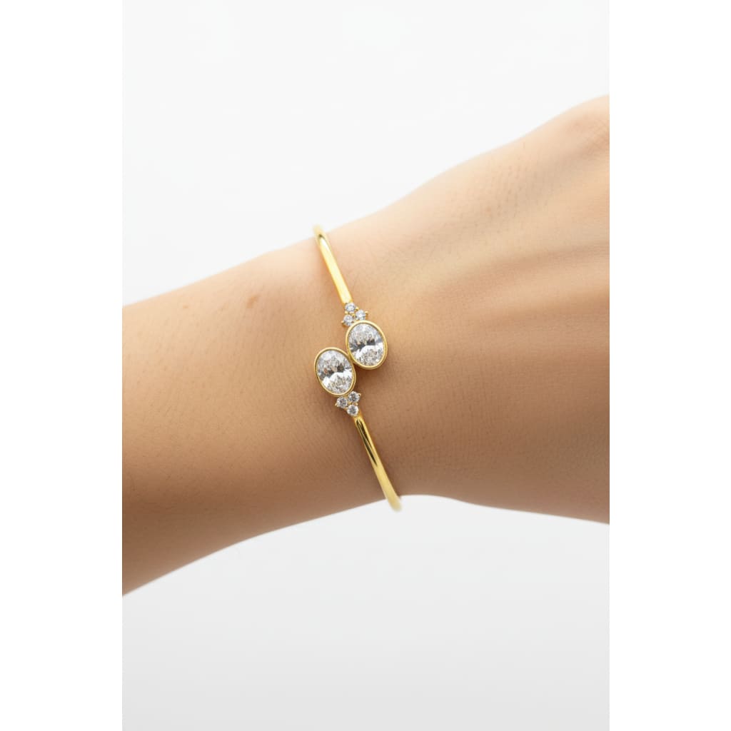 925 Sterling Silver Gold Plated Double Solitaire CZ Open