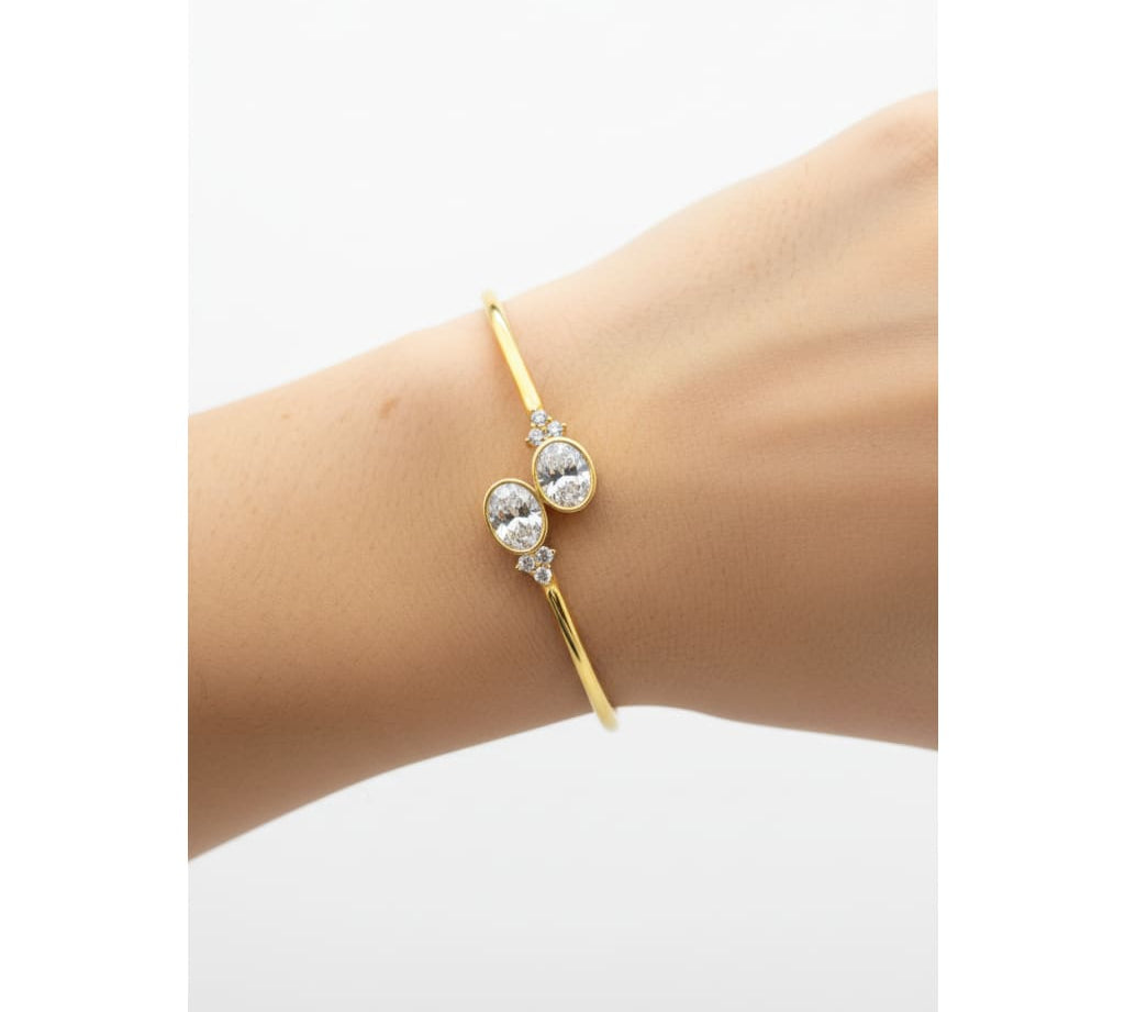 925 Sterling Silver Gold Plated Double Solitaire CZ Open
