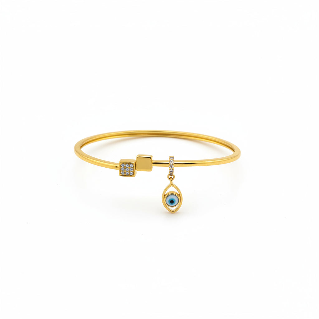 925 Sterling Silver Gold Plated Evil Eye Charm Open Bangle