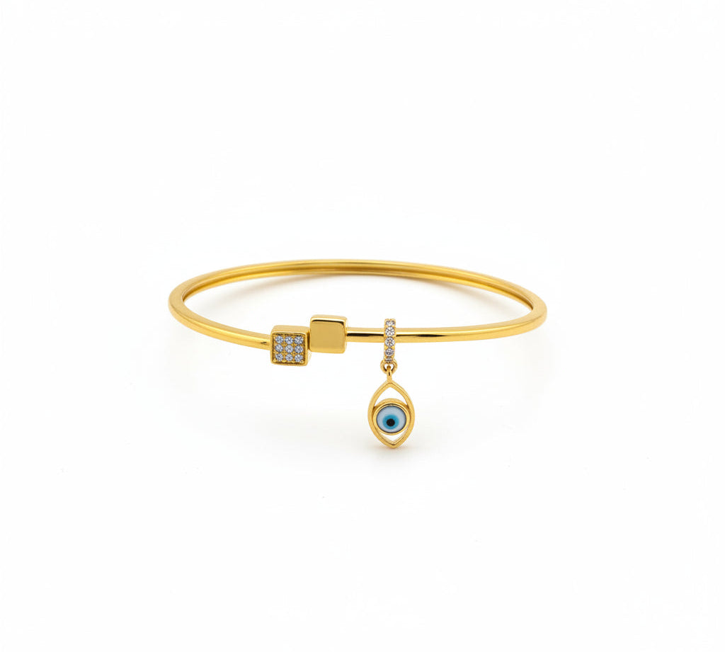 925 Sterling Silver Gold Plated Evil Eye Charm Open Bangle