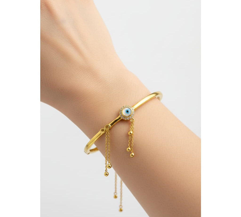 925 Sterling Silver Gold Plated Evil Eye Charm Open Bangle