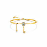 925 Sterling Silver Gold Plated Evil Eye Charm Open Bangle