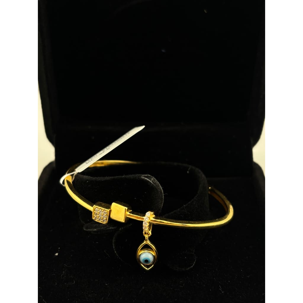 925 Sterling Silver Gold Plated Evil Eye Charm Open Bangle