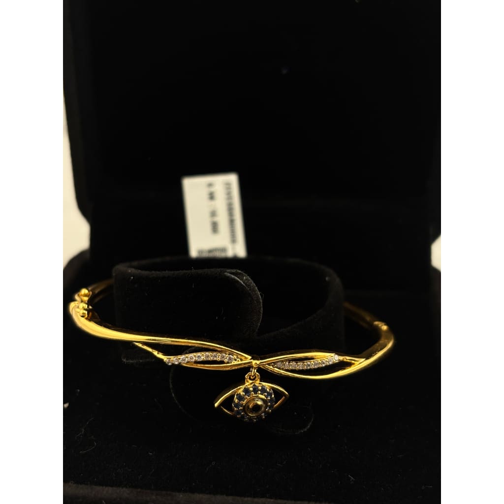 925 Sterling Silver Gold Plated Evil Eye Charm Open Bangle