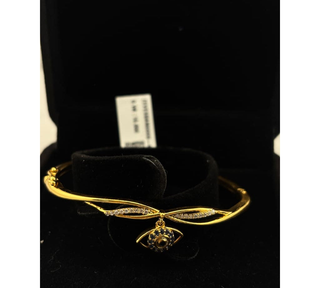 925 Sterling Silver Gold Plated Evil Eye Charm Open Bangle
