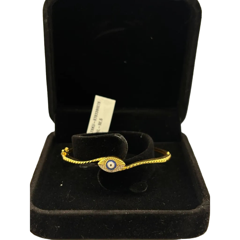 925 Sterling Silver Gold Plated Evil Eye CZ Open Bangle