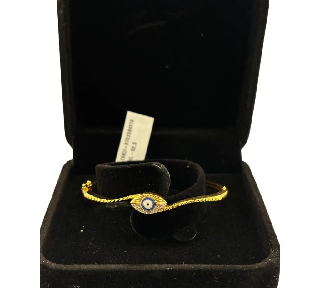 925 Sterling Silver Gold Plated Evil Eye CZ Open Bangle