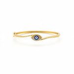 925 Sterling Silver Gold Plated Evil Eye CZ Open Bangle