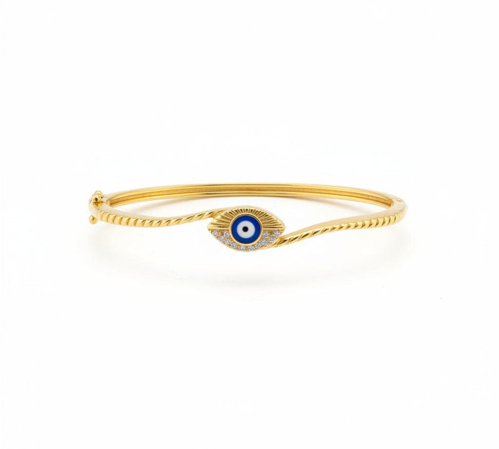 925 Sterling Silver Gold Plated Evil Eye CZ Open Bangle