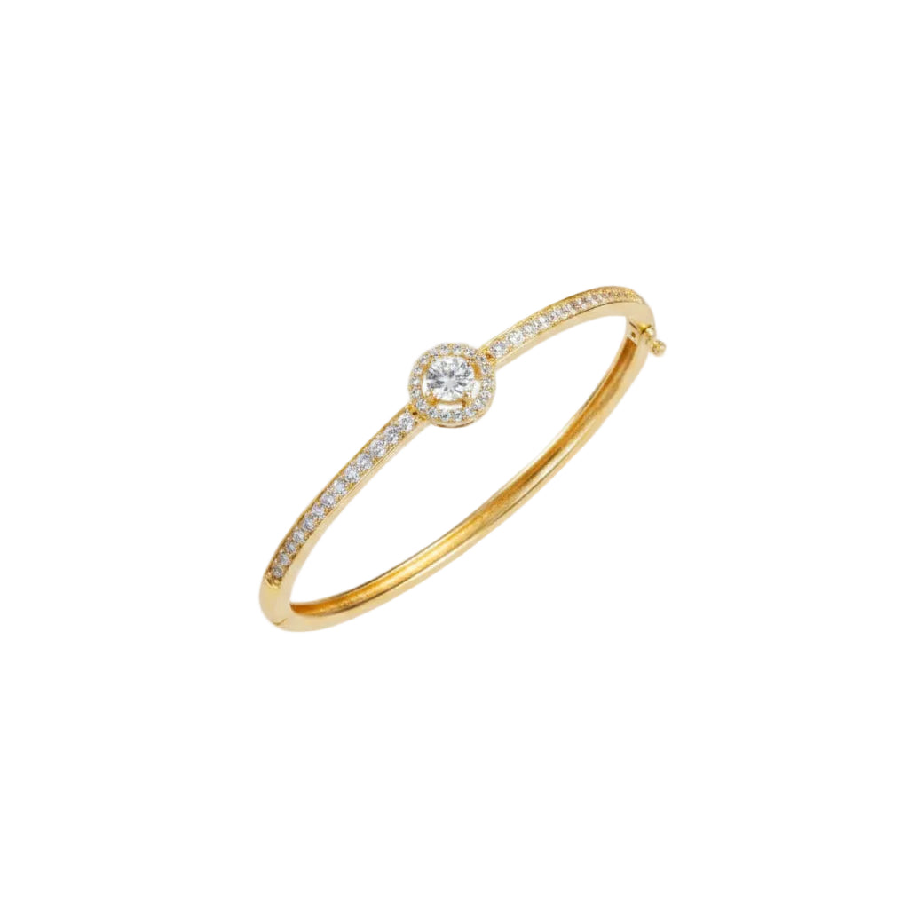 925 Sterling Silver Gold Plated Halo CZ Open Bangle
