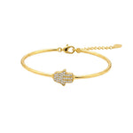 925 Sterling Silver Gold Plated Hamsa Hand CZ Open Bangle