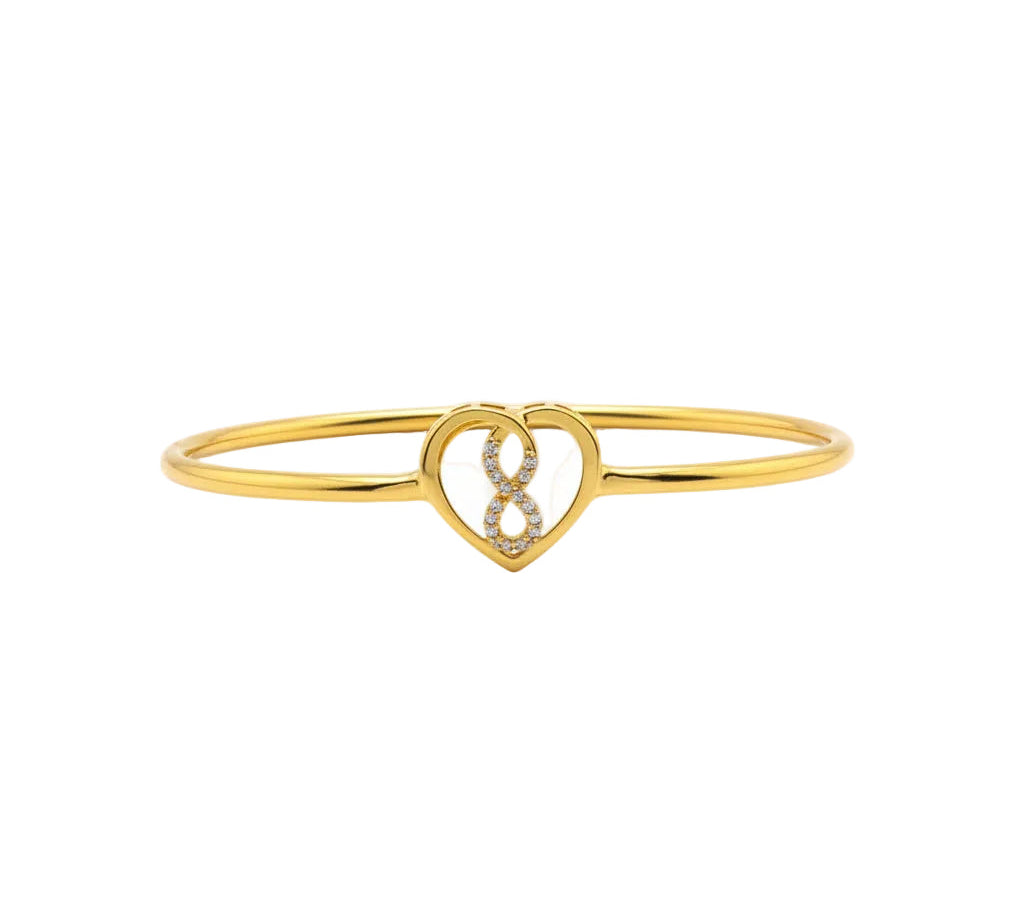 925 Sterling Silver Gold Plated Heart Infinity Open Bangle