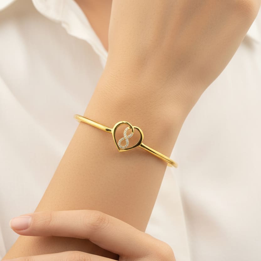 925 Sterling Silver Gold Plated Heart Infinity Open Bangle